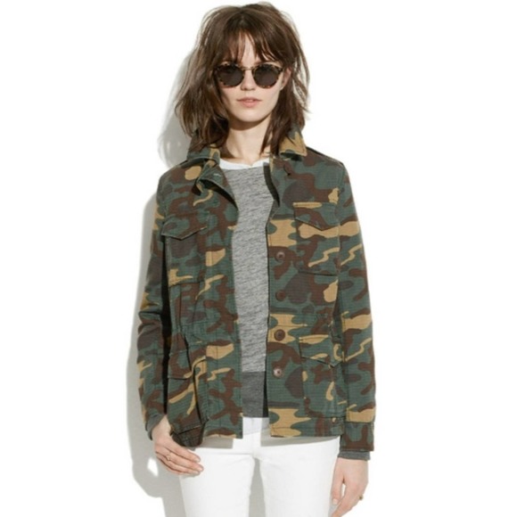Madewell Outbound Camouflage Button Front Utility Jacket Olive Green Tan Brown - Picture 2 of 14